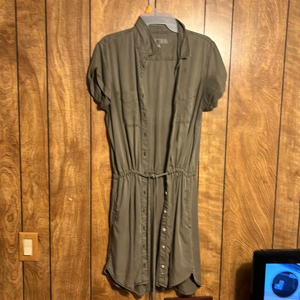 Green button down dress with pockets